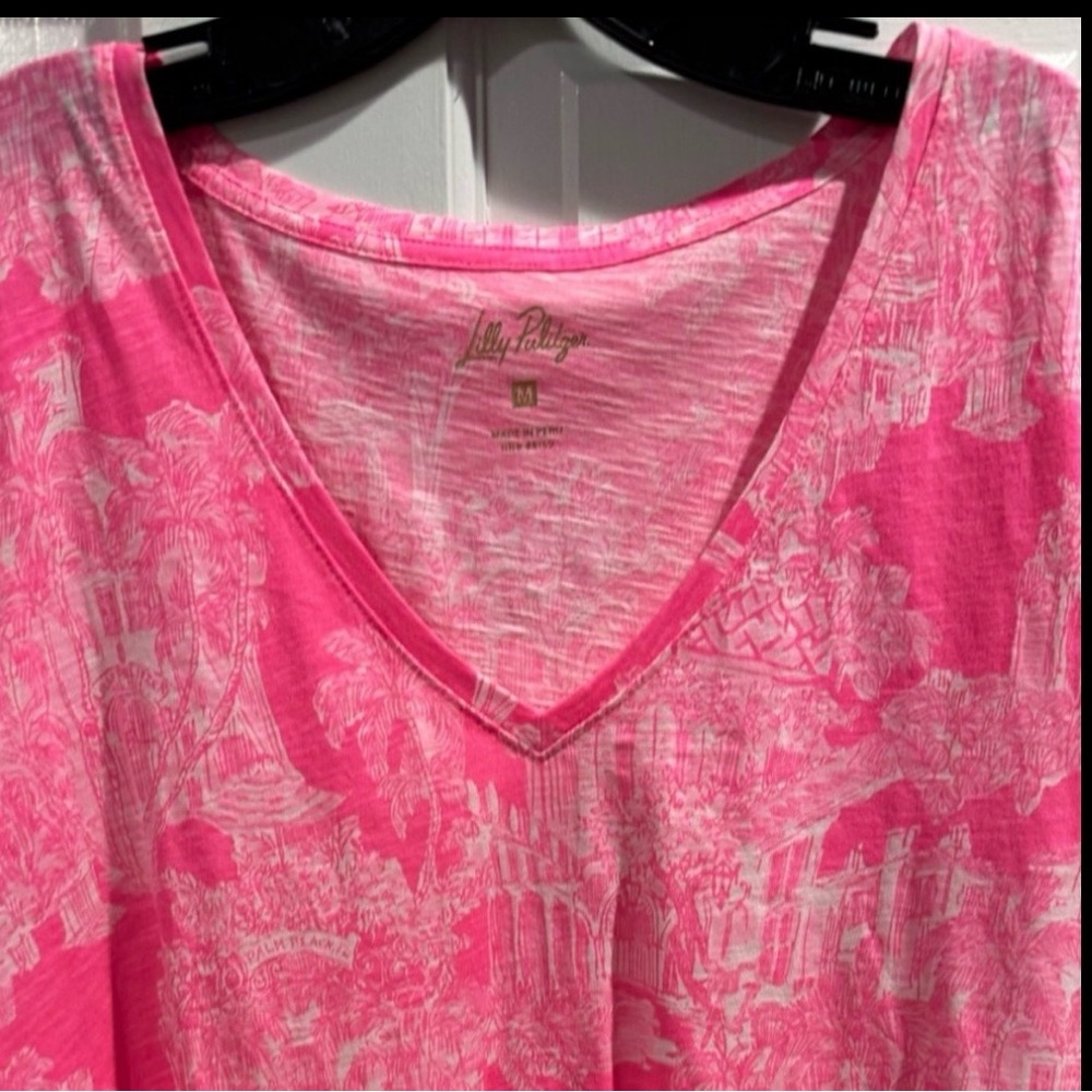 EUC Lilly Pulitzer Etta V-Neck Top Roxie Pink Pb Anniversary Toile - Picture 6 of 8